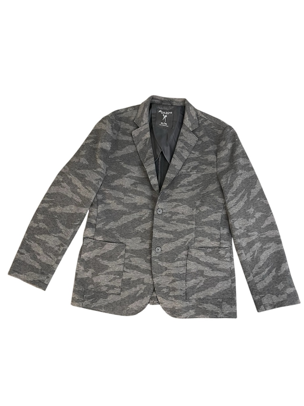 Marc Ecko Blazer Jacket Men XL Cut & Sew Gray Camouflage 2-Button Raw Hem Lined